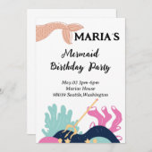 Unterwasser Mermaid Birthday Einladung (Vorne/Hinten)