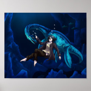 Unterwasser mit einem Plesiosaurus Poster