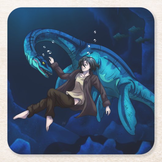 Unterwasser mit einem Plesiosaurus Rechteckiger Pappuntersetzer (Vorderseite)