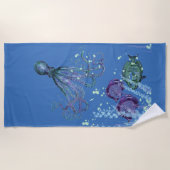 Unterwasser-Oktopus-Fische-Schattierungen in Blau Strandtuch (Vorderseite)