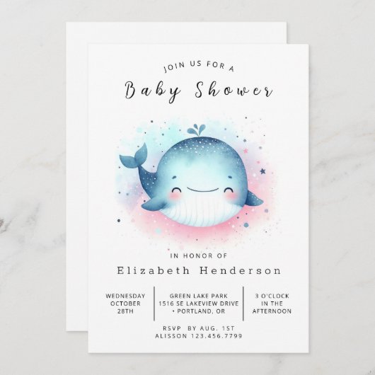 Unterwasser-Online-Whale-Baby-Dusche Einladung (Vorne/Hinten)