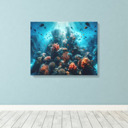 Unterwasser-Paradies Lebhaftes Korallenriff & Sea  Leinwanddruck (Insitu (Holzboden))