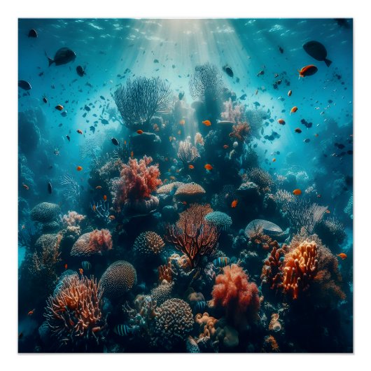 Unterwasser-Paradies Lebhaftes Korallenriff & Sea Poster (Vorderseite)