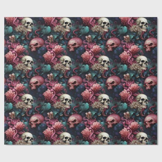 Unterwasser-Schädel mit Korallen- und Blütenszene Geschenkpapier (Flach)