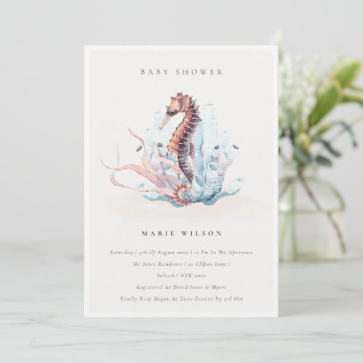 Unterwasser-Seepferd-Algendusche laden ein Dankeskarte (Stehend Vorderseite)