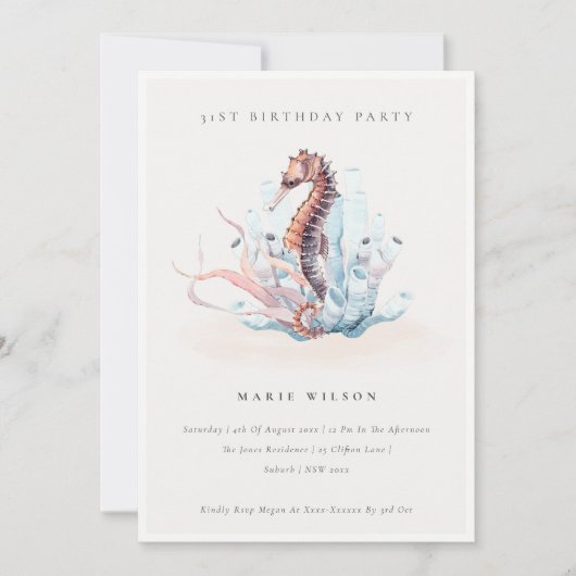 Unterwasser-Seepferd-Koralle jedes Alter Geburtsta Dankeskarte (Vorderseite)