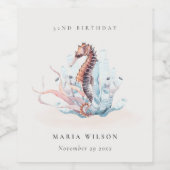 Unterwasser-Seepferd Seetang Coral jedes Alter Geb Weinetikett (Einzelnes Label)