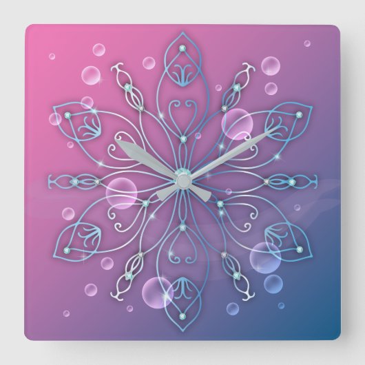 Unterwasser Shiny Elegant Luxuriöse Royal Mandala Quadratische Wanduhr (Vorderseite)