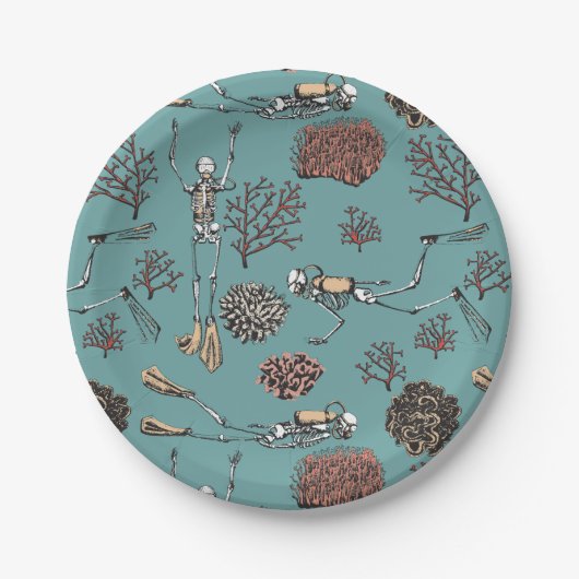Unterwasser Skeleton Scuba Diving Aquamarin Pappteller (Vorderseite)