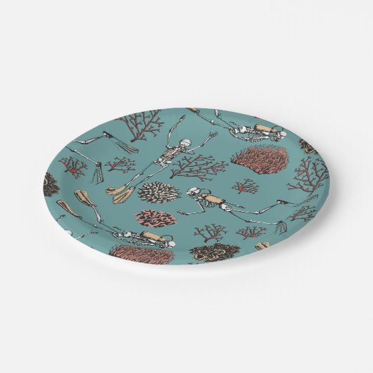 Unterwasser Skeleton Scuba Diving Aquamarin Pappteller (Schrägansicht)