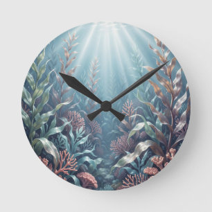 Unterwasser-Sonnenstrahlen Korallenriff Seetang Oz Runde Wanduhr