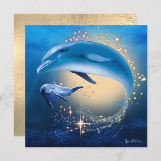 Unterwasser Sparkle Ocean Fantasy Dolphines Card (Vorne/Hinten)