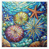 Unterwasser Starfish und Seeigel Gestaltete Glasku Fliese (Vorderseite)