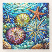 Unterwasser Starfish und Seeigel Gestaltete Glasku Glasuntersetzer (Vorderseite)