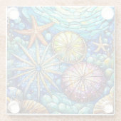 Unterwasser Starfish und Seeigel Gestaltete Glasku Glasuntersetzer (Rückseite)