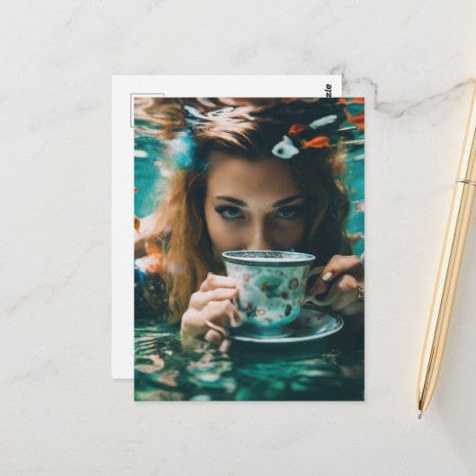 Unterwasser-Tee mit Goldfish Postkarte (Vorderseite/Rückseite Beispiel)