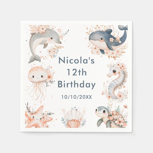 Unterwasser-Tier-Geburtstagsfeier Serviette (Vorderseite)