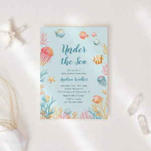Unterwasser-Tiere Farbige Babyparty Einladung