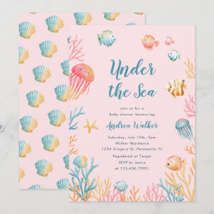 Unterwasser-Tiere Farbige Babyparty Einladung