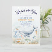 Unterwasser-Wasserfarben-Geburtstag Einladung (Stehend Vorderseite)