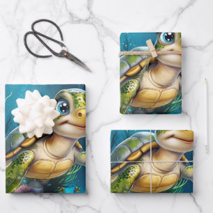 Unterwasserabenteuer mit der fröhlichen Schildkröt Geschenkpapier Set