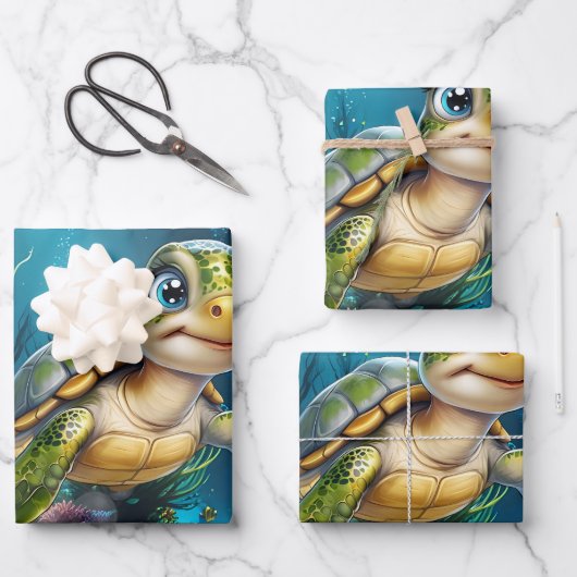 Unterwasserabenteuer mit der fröhlichen Schildkröt Geschenkpapier Set (Vorderseite)