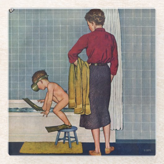 Unterwasseratemgerät in der Wanne Glasuntersetzer (Vorderseite)