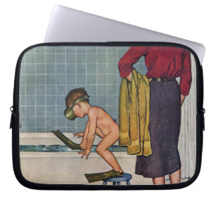 Unterwasseratemgerät in der Wanne Laptopschutzhülle