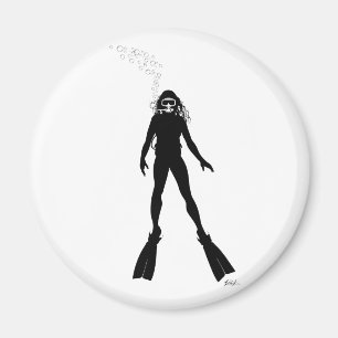 Unterwasseratemgerät-Taucher-Silhouette (Frau) Magnet