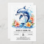 Unterwassererlebnis Niedliche Dolphin Geburtstag Einladung (Vorne/Hinten)