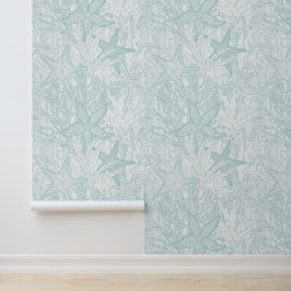 Unterwasserfarbene Pflanze Starfish Aqua Küste Tapete