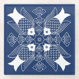 Unterwasserfisch-Entwurf mit blauem Hintergrund Glasuntersetzer