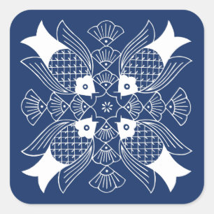 Unterwasserfisch-Entwurf mit blauem Hintergrund Quadratischer Aufkleber