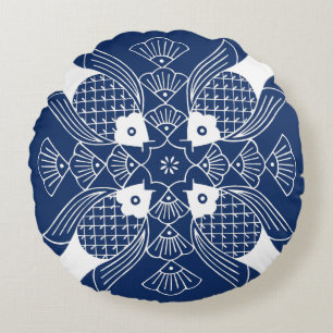 Unterwasserfisch-Entwurf mit blauem Hintergrund Rundes Kissen