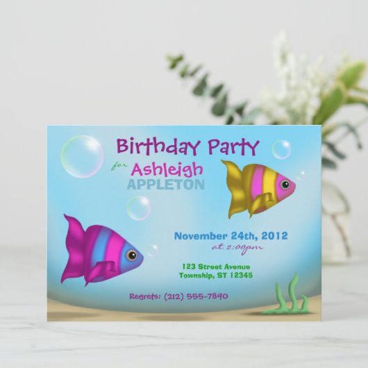 Unterwasserfisch - Kindergeburtstag Party Einladun Einladung (Stehend Vorderseite)