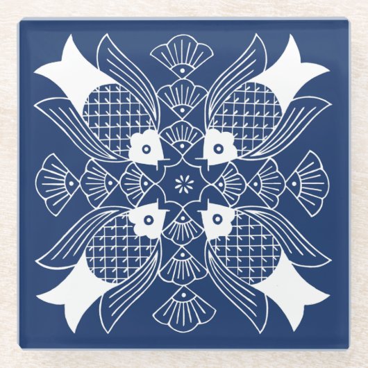 Unterwasserfischdesign mit blauem Hintergrund Glasuntersetzer (Vorderseite)