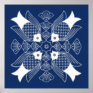 Unterwasserfischdesign mit blauem Hintergrund Poster