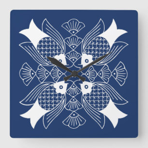 Unterwasserfischdesign mit blauem Hintergrund Quadratische Wanduhr