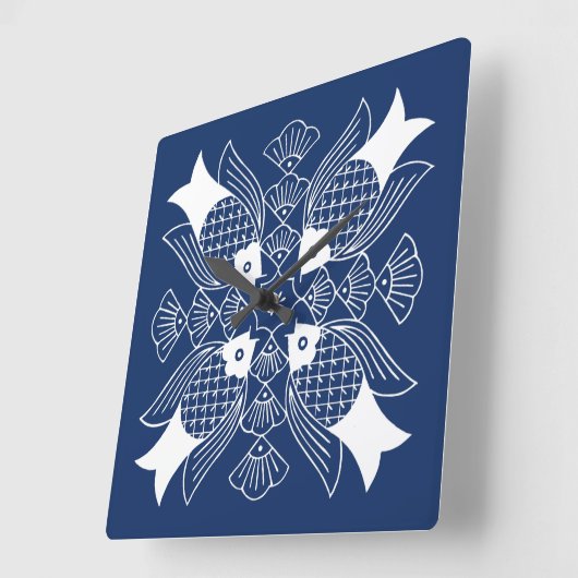 Unterwasserfischdesign mit blauem Hintergrund Quadratische Wanduhr (Winkel)