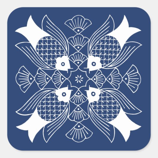 Unterwasserfischdesign mit blauem Hintergrund Quadratischer Aufkleber (Vorderseite)