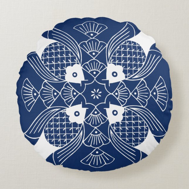 Unterwasserfischdesign mit blauem Hintergrund Rundes Kissen (Vorderseite)