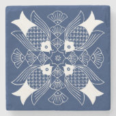 Unterwasserfischdesign mit blauem Hintergrund Steinuntersetzer (Vorderseite)