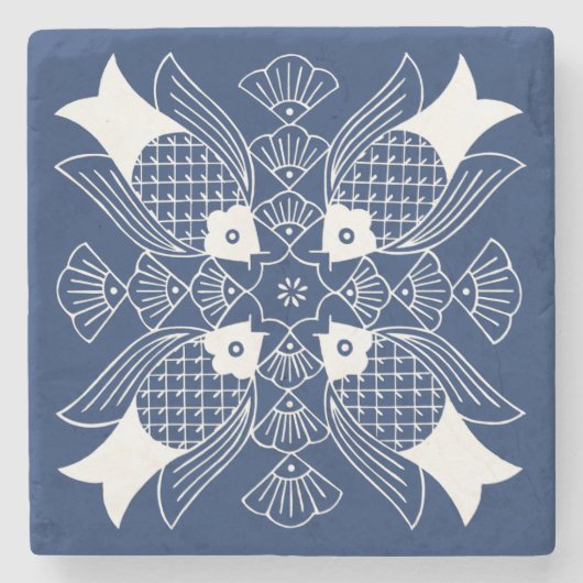 Unterwasserfischdesign mit blauem Hintergrund Steinuntersetzer (Vorderseite)