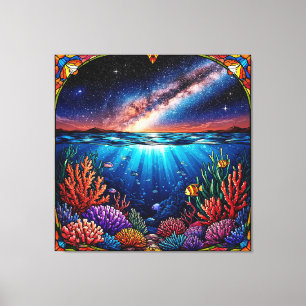 Unterwasserkorallen mit Sternenhimmel darüber Leinwanddruck