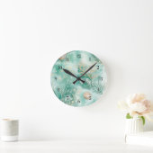 Unterwasserkorallen und Muscheln in Aquamariner Wa Runde Wanduhr (Zuhause)