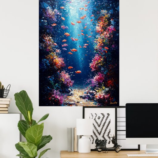 Unterwasserkorallenriff im Stil eines Impressionis Poster (Heimbüro)