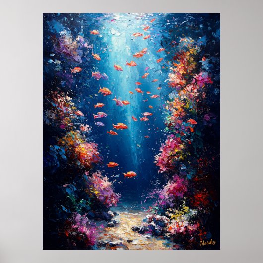 Unterwasserkorallenriff im Stil eines Impressionis Poster (Vorne)