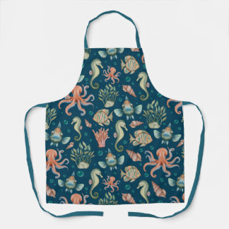 Unterwasserkreaturen auf blau schürze