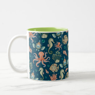 Unterwasserkreaturen auf blau zweifarbige tasse
