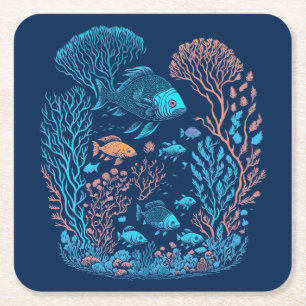 Unterwasserlandschaft farbenfrohe Fische und Koral Rechteckiger Pappuntersetzer